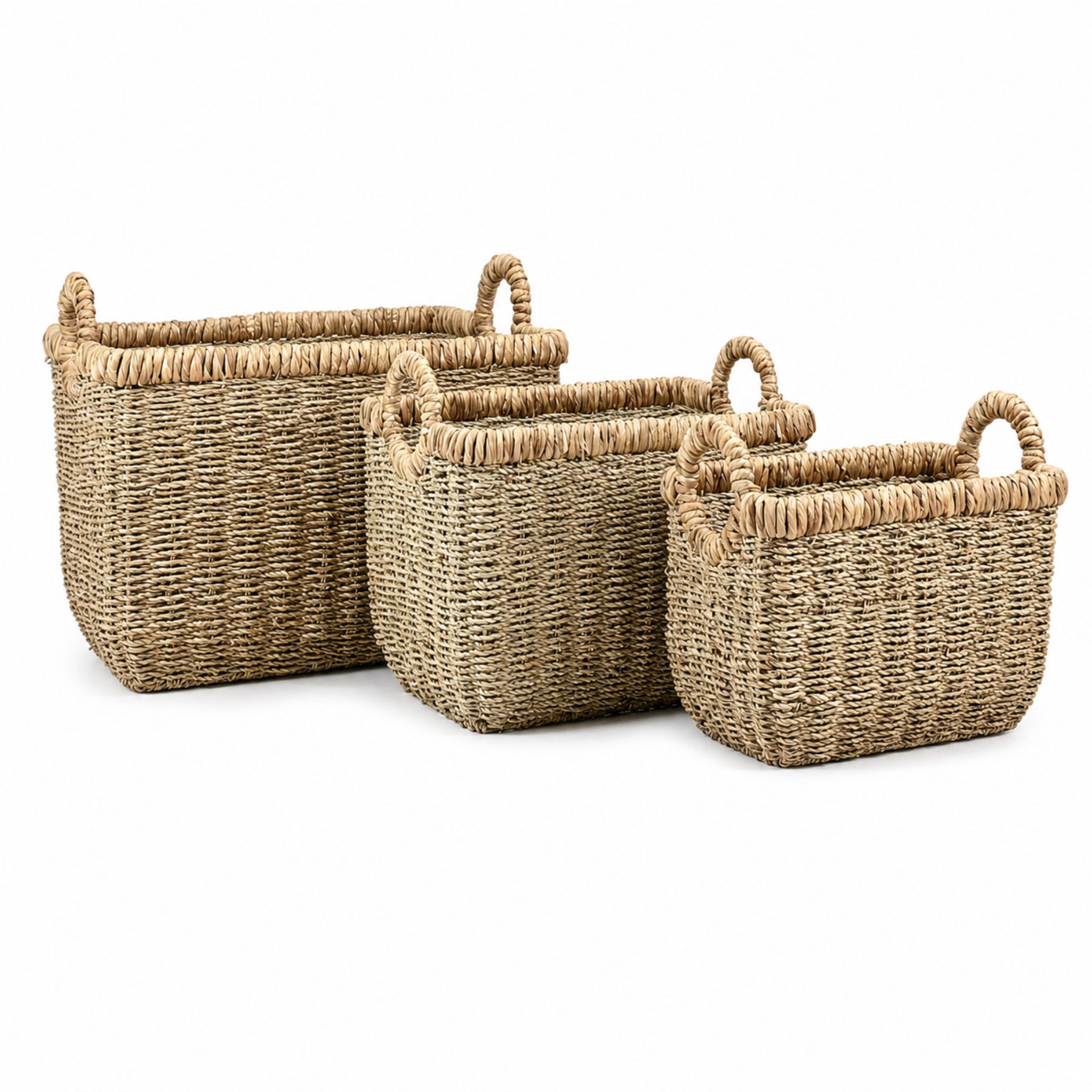 Rectangular Close-Weave Seagrass Basket Set – BKS-S49 (Cói) - SKU: BKS-S49 - Vietrustic