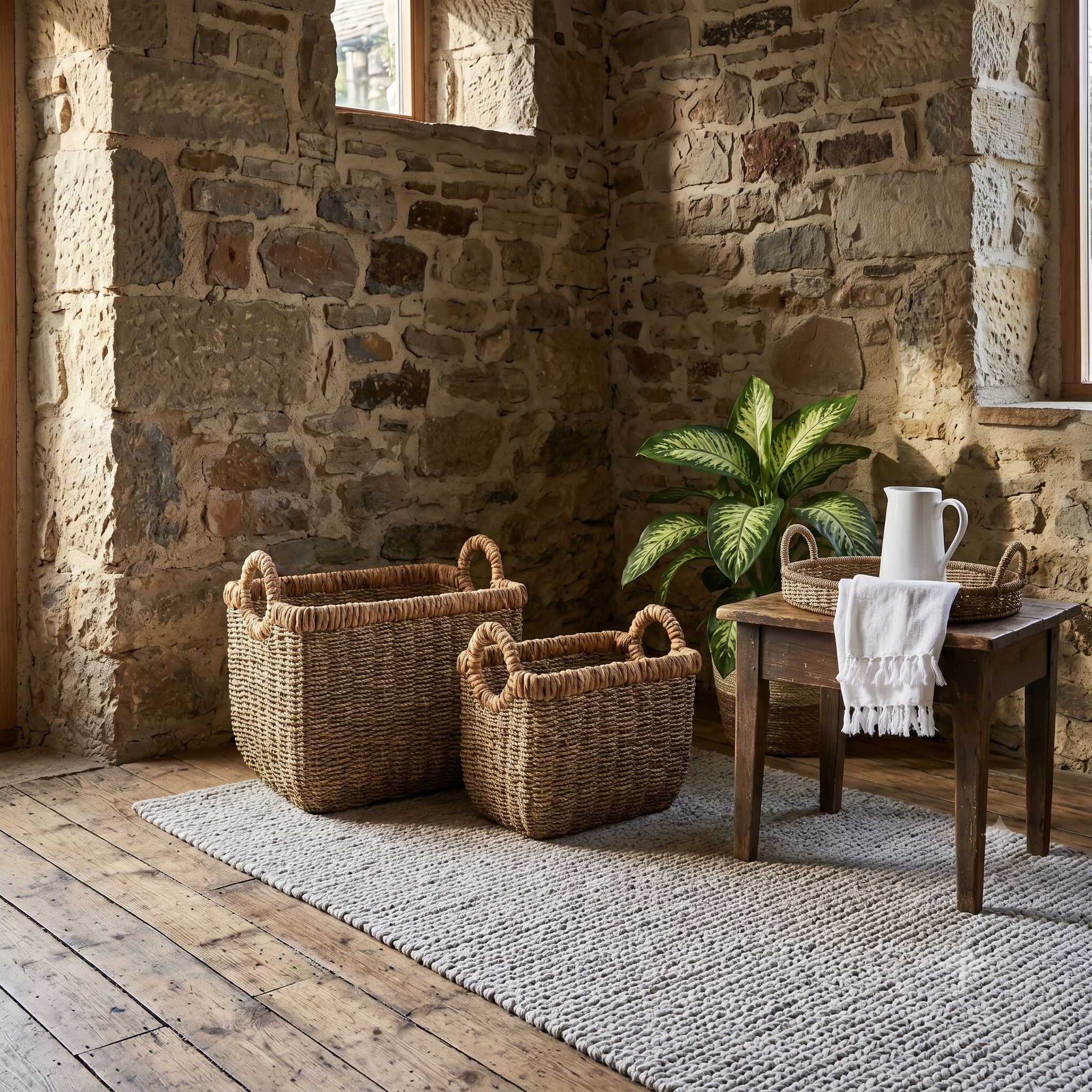 Rectangular Close-Weave Seagrass Basket Set – BKS-S49 (Cói) - Detail View 2 - Vietrustic