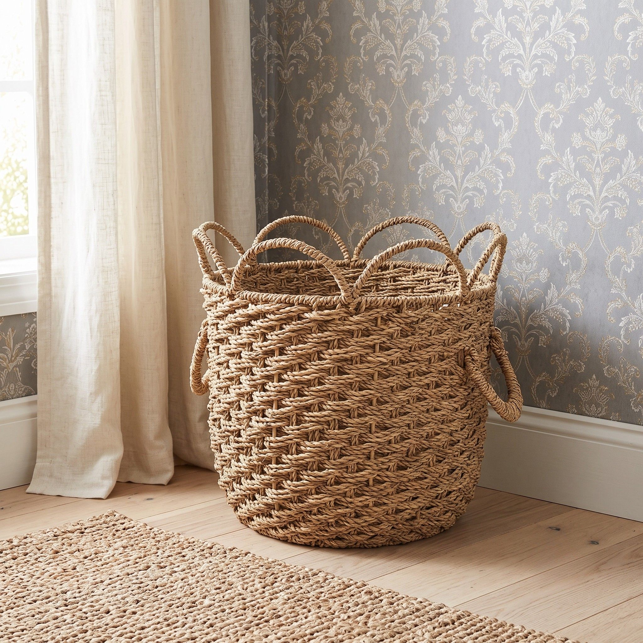 Round Open-Weave Seagrass Storage Basket – BKS-S77 (Cói) - Detail View 2 - Vietrustic