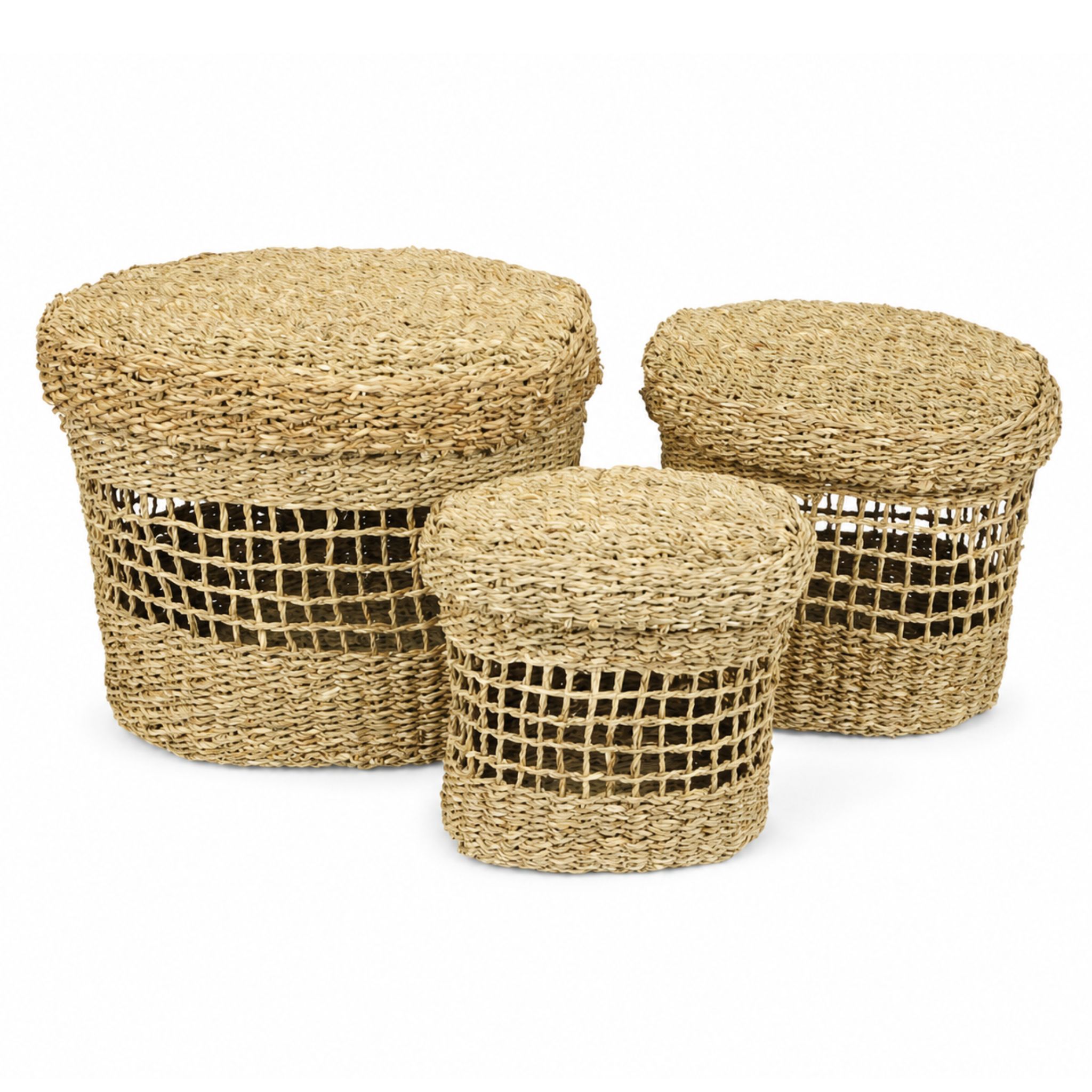 Round Open-Weave Seagrass Storage Basket Set – BKS-C72 (Cói) - SKU: BKS-C72 - Vietrustic