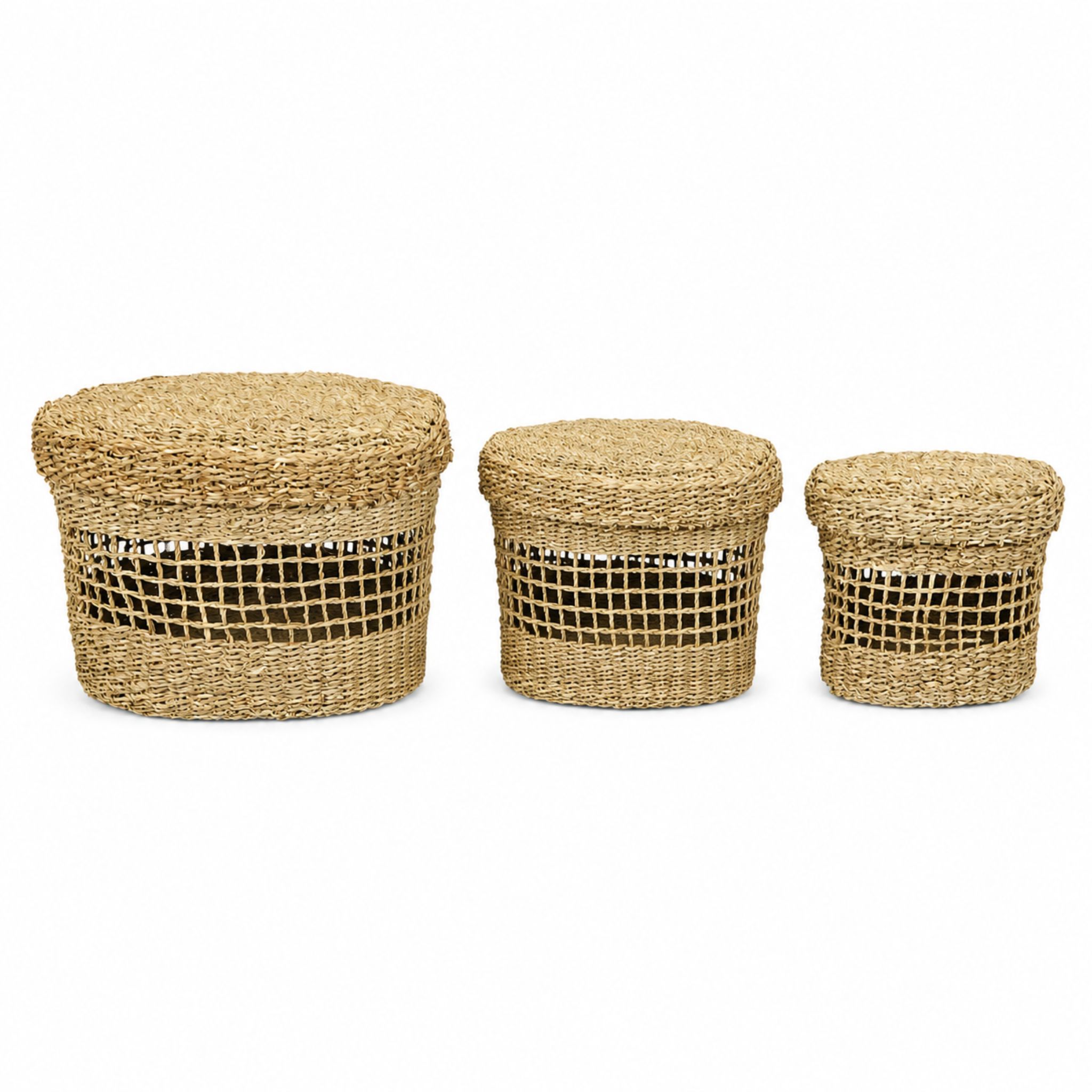 Round Open-Weave Seagrass Storage Basket Set – BKS-C72 (Cói) - Detail View 4 - Vietrustic