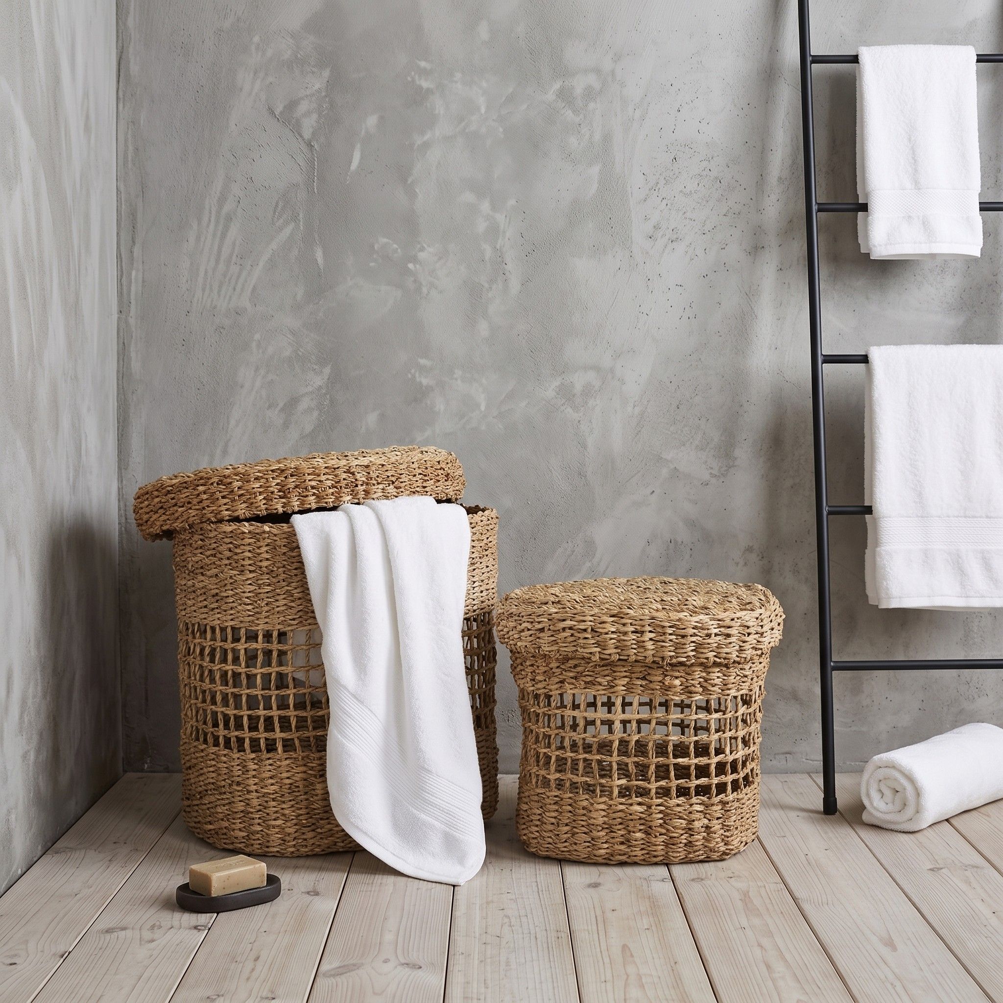 Round Open-Weave Seagrass Storage Basket Set – BKS-C72 (Cói) - Detail View 3 - Vietrustic