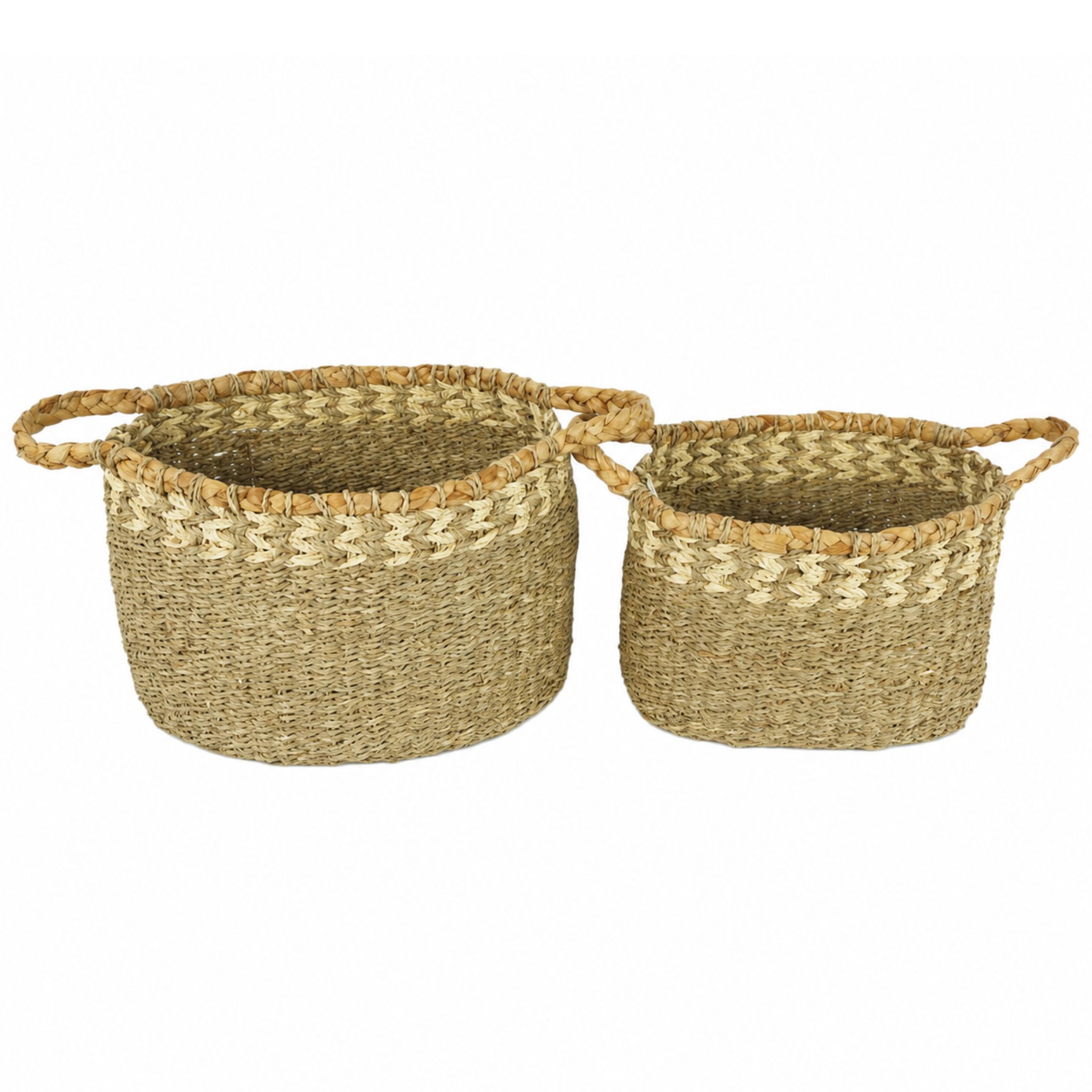 Round Seagrass Storage Basket Pair – BKS-C49 (Cói) - SKU: BKS-C49 - Vietrustic