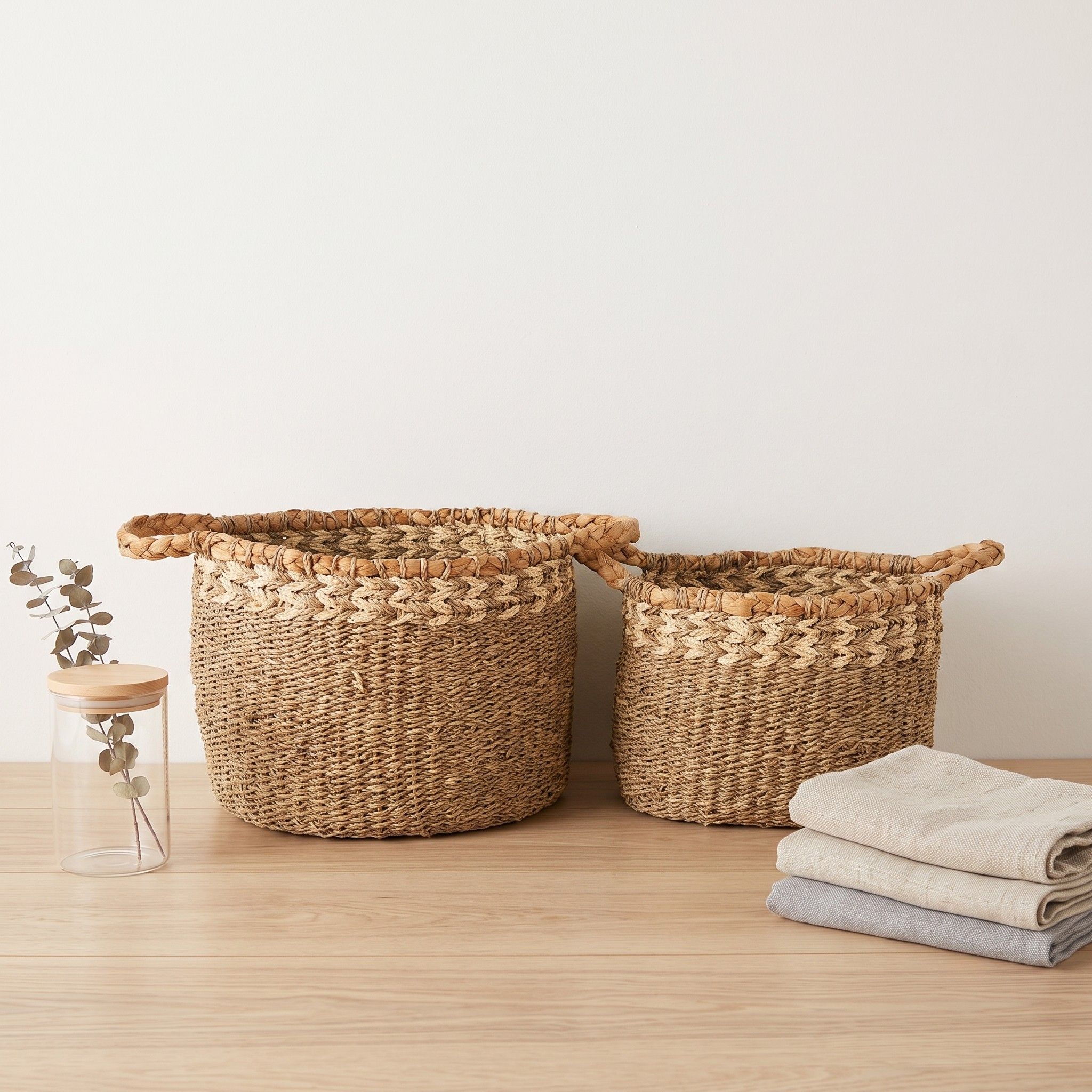 Round Seagrass Storage Basket Pair – BKS-C49 (Cói) - Detail View 2 - Vietrustic