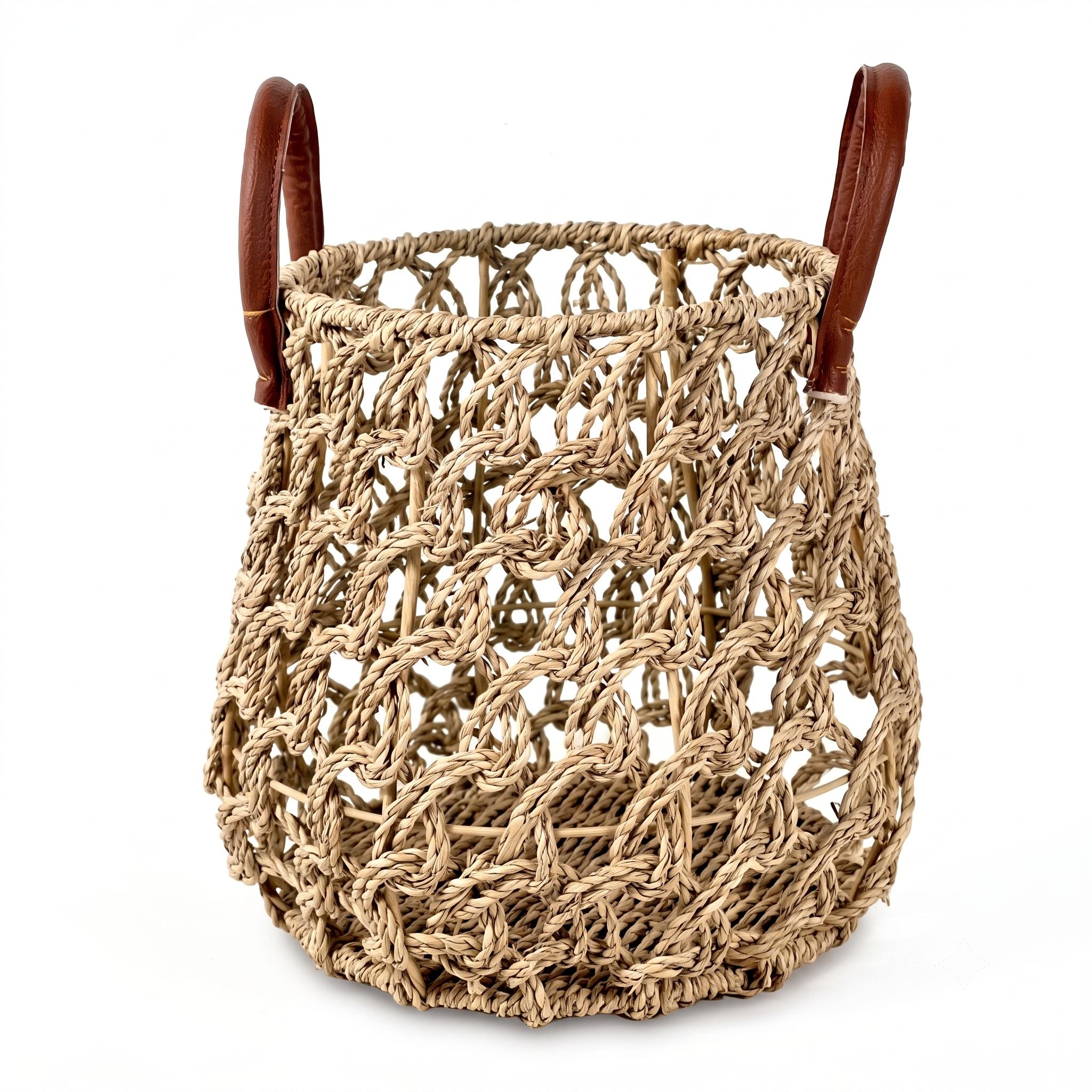 Seagrass Laundry Basket with PU Handles BKS-S85 (Cói) - SKU: BKS-S85 - Vietrustic