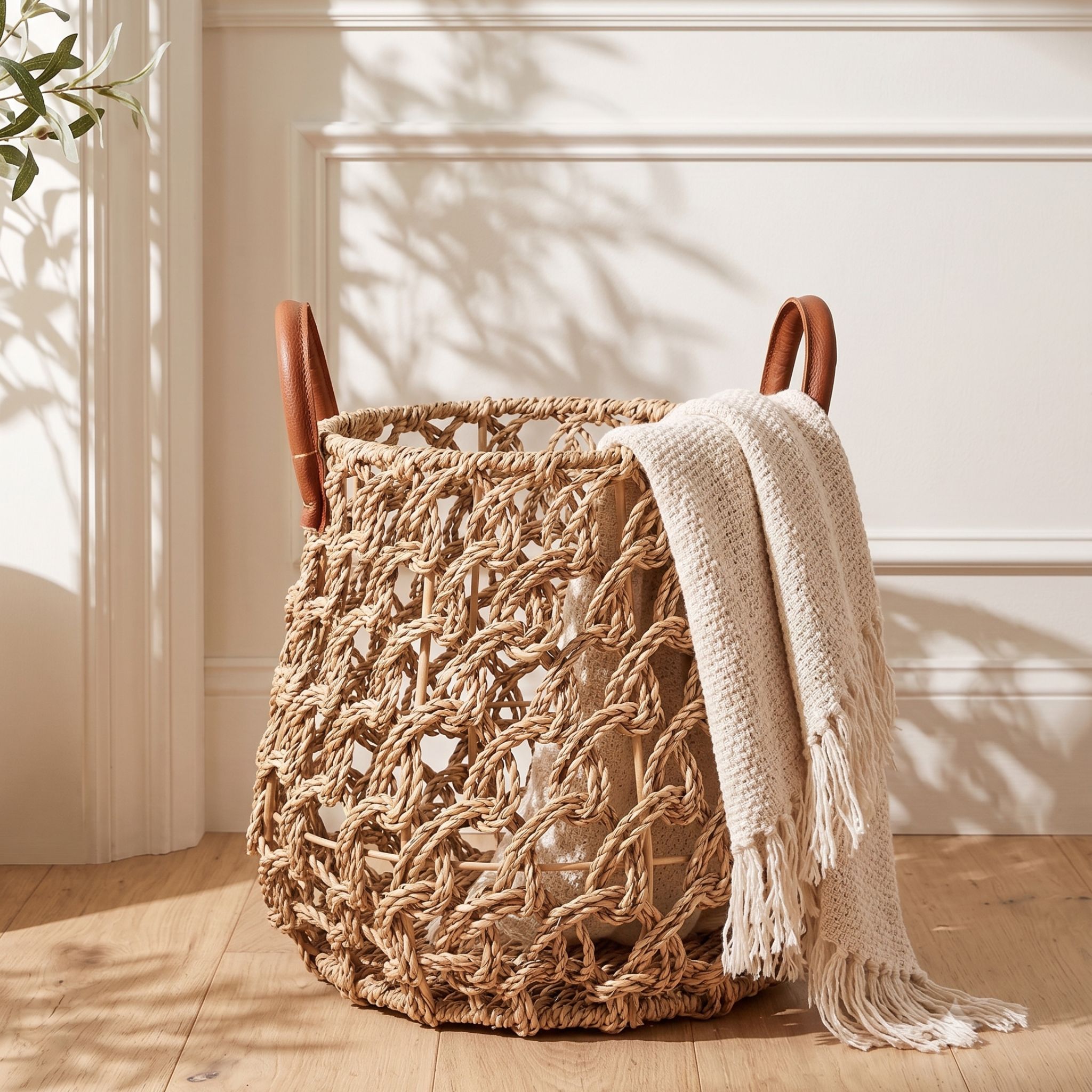 Seagrass Laundry Basket with PU Handles BKS-S85 (Cói) - Detail View 3 - Vietrustic