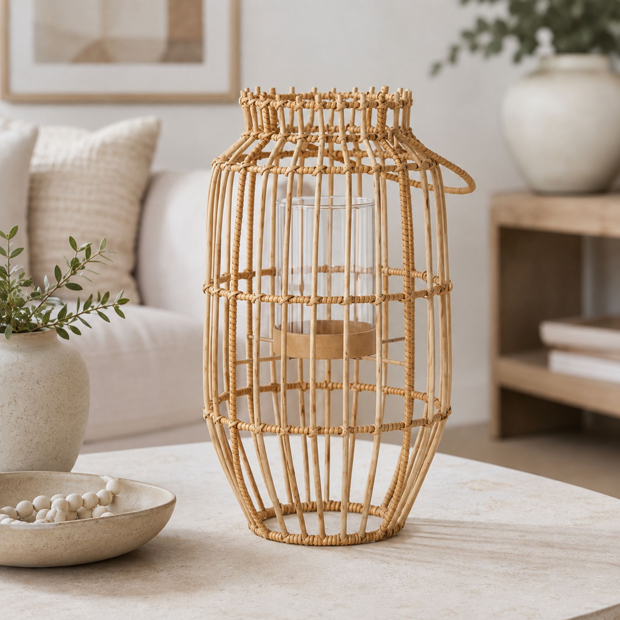 Round Rattan Candle Holder CHR-S04 (Mây) - Detail View 3 - Vietrustic
