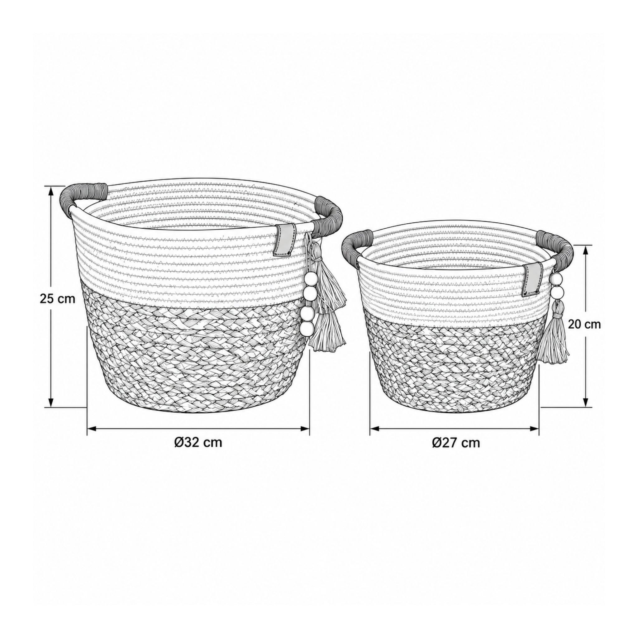Round Water Hyacinth Hamper Set BKM-Z167 (Lục bình / Bèo) - Detail View 2 - Vietrustic