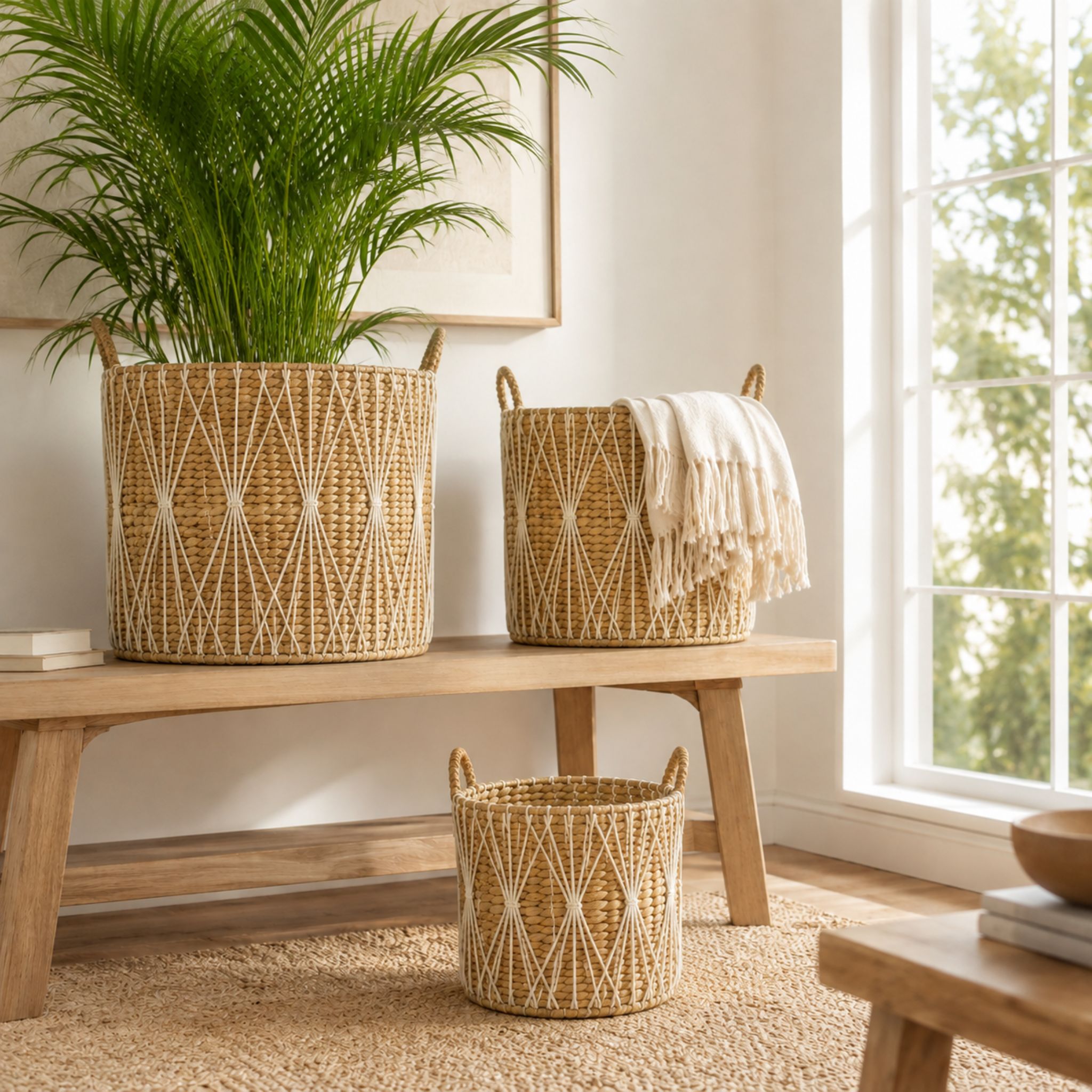 Round Water Hyacinth Planter Basket Set – BKH-K205 (Lục bình / Bèo) - Detail View 4 - Vietrustic