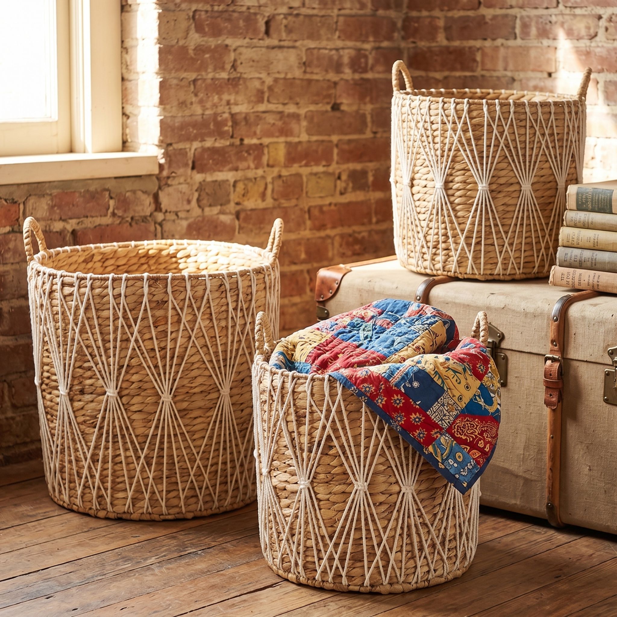 Round Water Hyacinth Planter Basket Set – BKH-K205 (Lục bình / Bèo) - Detail View 2 - Vietrustic