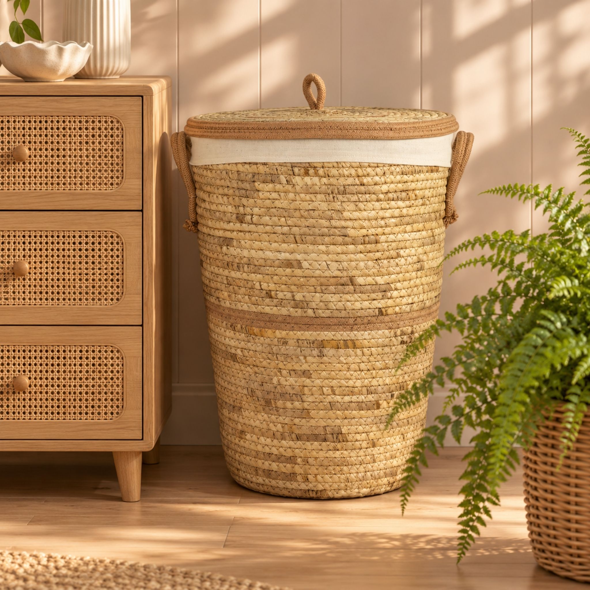 Water Hyacinth Laundry Hamper BKM-Z148 (Lục bình / Bèo) - Detail View 3 - Vietrustic