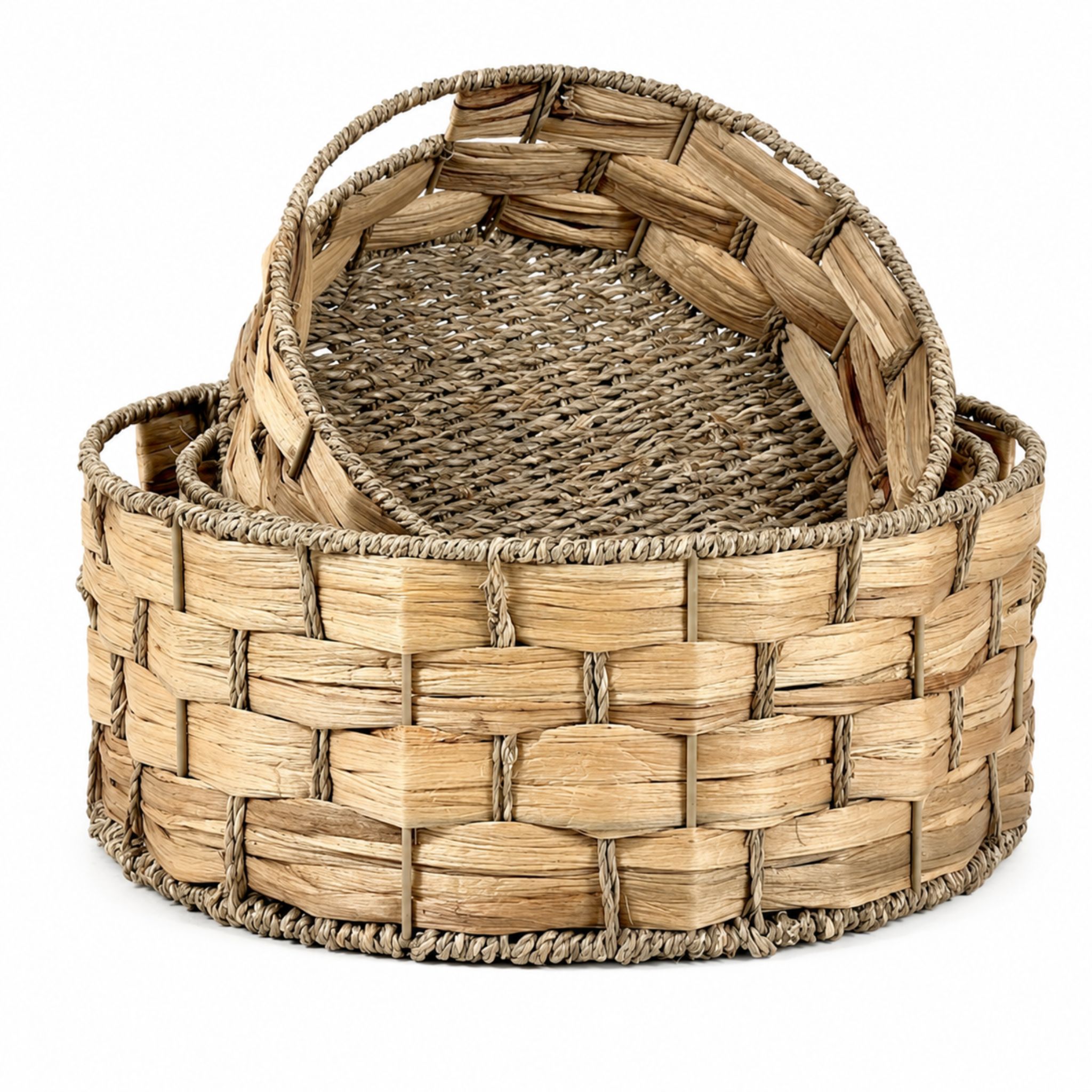 Round Water Hyacinth Nesting Basket BKH-K226 (Cói) - SKU: BKH-K226 - Vietrustic