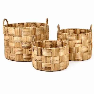 Checker Weave Water Hyacinth Laundry Basket Set – BKH-K215