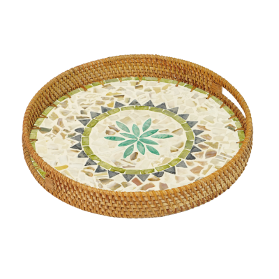 Rattan and Capiz Kitchen Organizer Trays Gift Decor
