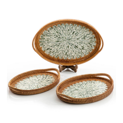 Rattan and Capiz Serving Tray Table Made in Vietnam