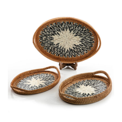 Rattan and Capiz Home Decorative Tray Woven 